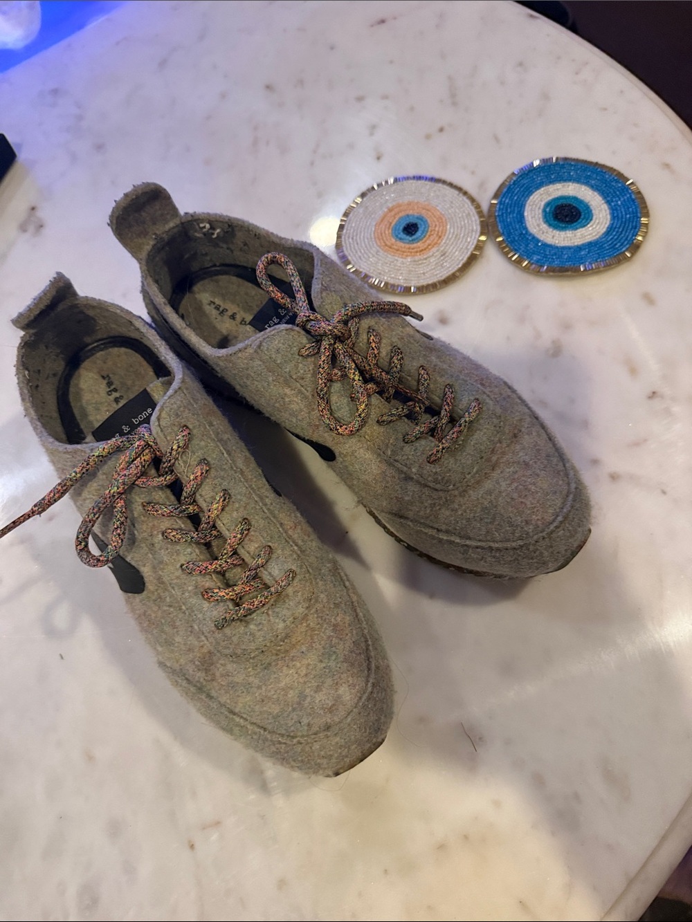 Women’s rag & bone Heathered Gray Multicolor Wool Sneakers with Black Accents